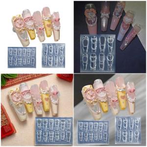 Móng tay nghệ thuật khuôn mẫu Silicone 3D mẫu Nail Thiết kế công cụ kem ren chủ đề Silicone handmade khuôn mẫu cho làm móng tay sáng tạo