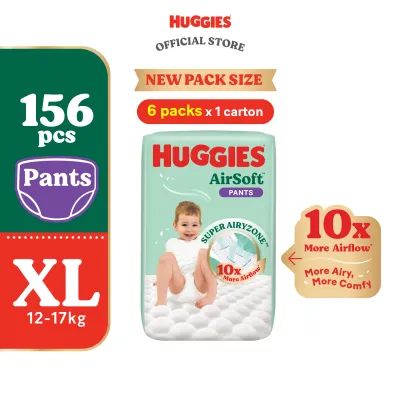 Huggies AirSoft Pants Diapers M38 / L30 / XL26 / XXL20 (6 packs) - Breathable and Soft Premium Diapers for Baby