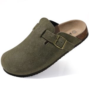 Kidmi Trendy Clogs Men Cork Footbed Suede Clogs Slippers Men Suede Clogs Slippers Classic Leather Mules Soft Antiskid Home Mules