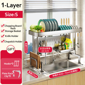 304 Stainless Steel Dish Rack with Drainer Over The Sink Adjustable Dish Rack Organizer Cabinet Plates Organizer Storage Kitchen Racks Organizer Shelf