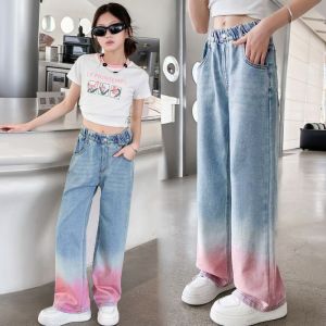 New Jeans for Kids Girl 5-16Y Dyed Style Maong Baggy Pants for Kids Girl Denim Jeans for Kids Girl