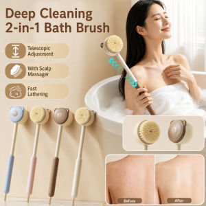 2 in 1 Deep Cleaning Bath Brush Body Scrubber Gentle Exfoliating Shower Brush Long Handle Back Scrubber Shampoo Comb Body Massaging Cleaning Brush Bathroom Skin Care Tool