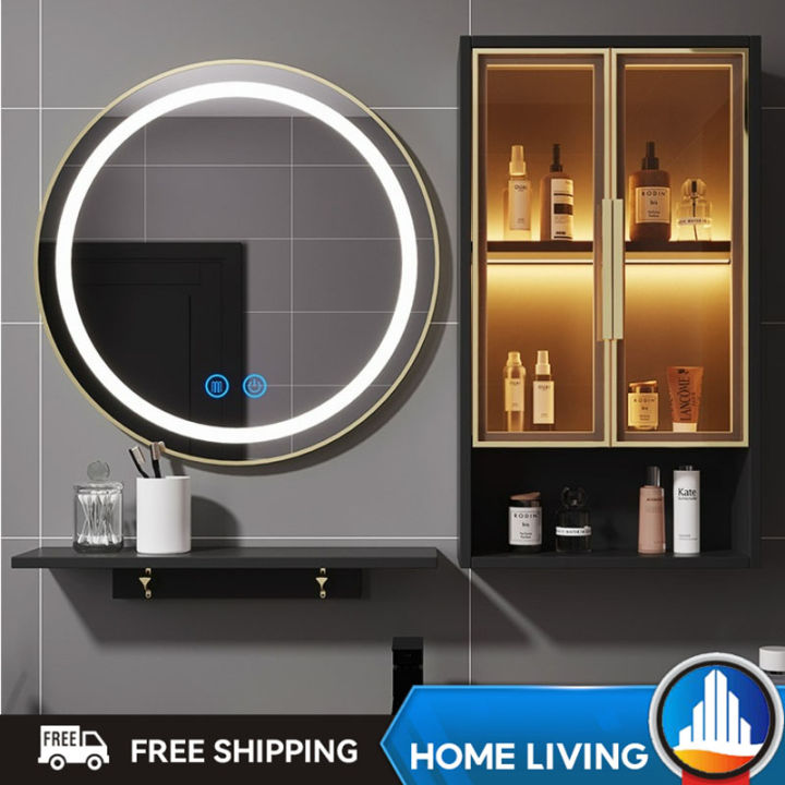 Smart Mirror Bathroom Wall mounted Mirror with LED Toilet Light Luxury Round