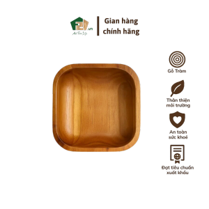 Chén vuông gỗ tràm màu nâu – Thiết kế tối giản dùng đựng trái cây salad