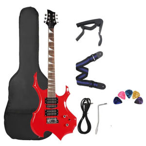 Electric Guitar Rose Solid Wood Fingerboard Flame Shape 39 Inch 6 Stringed Instrument with Connection Line and Wrench