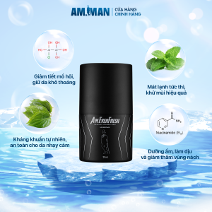 Lăn khử mùi AM-MAN cho nam giới khử mùi khô thoáng kiểm soát mồ hôi Am EverFresh 50ml - Hàng chính hãng