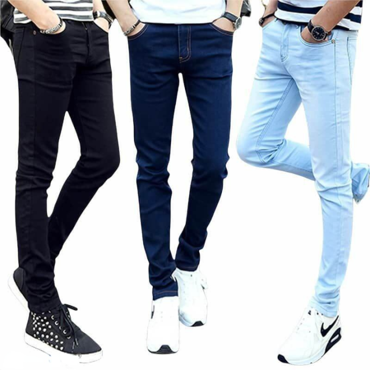 Korean Men's Fashion Solid Color Jeans Trend All-match Slim Fit Plus ...