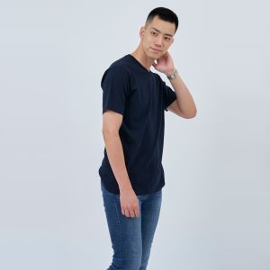 Kaos Polos Pria Vneck Lengan Pendek Bahan Katun Combed 30s Warna Navy Tua