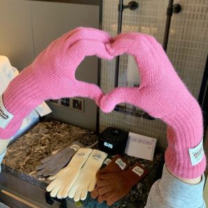 WUXU Warm Lining Full Finger Knitted Gloves 10Colors One Size Warm Winter Gloves French Style Faux Cashmere Gloves For Students