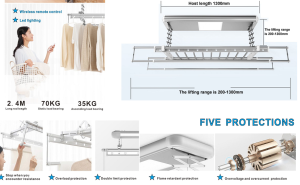 {SG In-Stock} Remote Control Multifunctional Aluminum Clothes Airer for Clothes Drying Clothes Hanger {Free installation and Deliver}