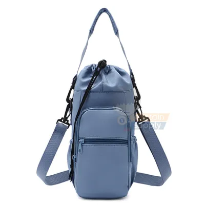 (SG Seller) ★ Water Bottle Sling Crossbody Shoulder Carrier Bag (Adjustable Strap Removable Handle) ★ Hand Carry Thermos Flasks Tumbler Cup Bubble Tea Drawstring Closure Zipper Pouch Key Hook Side Pocket Durable Water Resistant Black Blue Green Pink