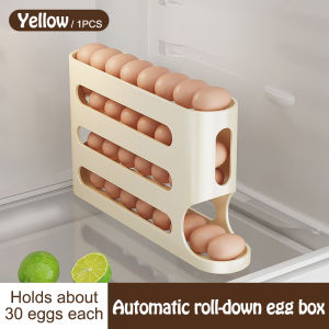 4 Layer Egg Organizer Storage Kitchen Egg Storage Box Ladder Style Slide Egg Storage Box Large Capacity Refrigerator Automatic Rolling Egg