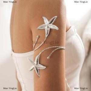 [COD] Man YingLie Fashion Boho Metal Starfish Cuff Bracelet Bangle For Women Punk Summer Beach Travel Open Adjustable Arm Bracelet Jewelry