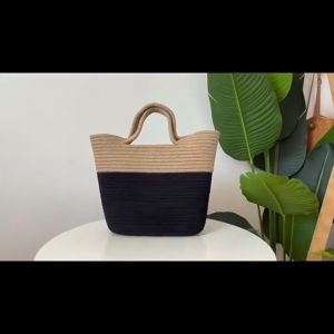 DenDen  Fashion Summer Beach Straw Tote Bag Casual Retro Handle Design Cotton Rope Beach Large Capacity Beg Tangan Wanita Saiz Besar 草编包复古西式休闲