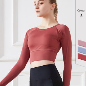 WATERMELON Clear Stock Price Padded Women Yoga Long Sleeve Yoga Shirt Sports T Shirt Crop Top Fitness Sports Slim Sportswear Gym F19-2007