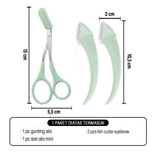 Pencukur alis mata ujung lengkung dan gunting alis alat cukur alis tajam sisir eyebrow stainless 1 set alat 2 in 1 wanita waterproof estetik serbaguna multifungsi