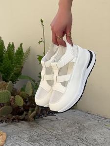 New Large-Size Wedge Sandals For Women Closed-Toe Hollowed-Out Breathable Large-Size Platform Sandals With Thick Soles And Velcro Closure