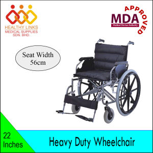 [MDA Approved] Hospital Heavy Duty Detachable Armrest and Footrest (DAF) with Anti Tipper Wheel Wheelchair - 22 Inches / 24 Inches