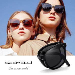 SEEMELO Folding Sunglasses Polarized Lens Sunglasses Sun Glasses Outdoor Travel Sunscreen Sunglasses Women UV400 Trendy Sunglasses For Women Polarized Round Chic Retro Sunglasses