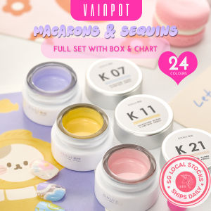 [Vainpot-SG] XI HUI Donut Series - Macarons & Sequins 24 Colours Pot Gel Polish Set with Colour Chart Display