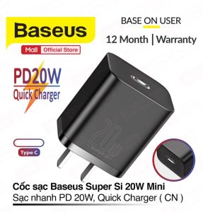 Bộ sạc nhanh lphone 20W chuẩn PD Super Si Pro Chính Hãng Baseus Dùng cho tất cả Điện Thoại