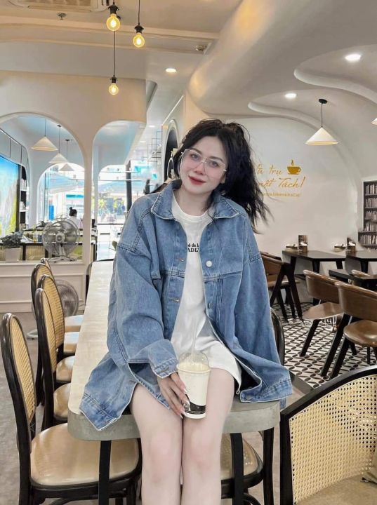 Áo sơ mi bò nữ dày dặn trơn xanh dễ phối đồ đi làm đi chơi siêu đẹp ...