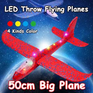 50cm LED Kids Toys Hand Throw Flying Glider Planes Foam Aeroplane Model Party Bag Fillers Flying Glider Plane Outdoor Play Toys Kids Game