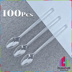HB 100pcs Disposable Plastic Spoon Colored Long Teaspoon for Dessert Milk Tea Sorbet
