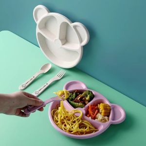 SR99. Kid Children Dish Plate Set Mickey Feeding Spoon Fork Plate Eco Wheat Training Bowl Tableware