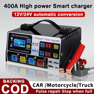 12V/24V Car Battery Charger Car Lorry Battery Charger Pulse Repair Charging 400A Universal Pengecas Bateri Lori Kereta