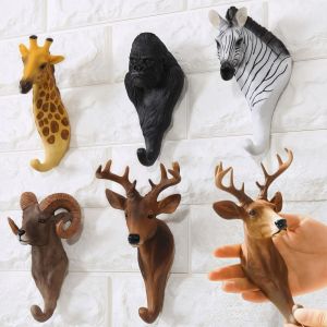 NUBE Heavy Duty Animal Head Key Hook Up 3D Retro Hat Hanging Rack Creativity Lifelike Clothes Hook Rack Wall/Door Decor