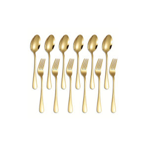 Gold Stainless Steel Cutlery Long Handle High Quality Silverware Spoon Knife Fork Teaspoon Tableware 12 pcs