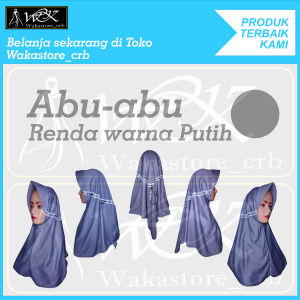 Kerudung sekolah anak hijab sekolah abu abu muda renda warna putih tk sd smp sma dewasa serut renda samping warna putih