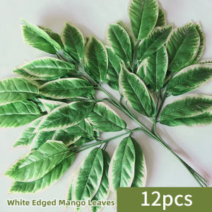 12 pieces Simulated branches mango leaves shopping malls decorative plants indoor big trees landscaping landscaping greening plastic leaves