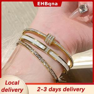 [COD] EHBqna Ship within 24 hours High-end 18K Golden Titanium Steel Non-Fade Bracelet Female Plain Ring Zircon Bracelet Light Luxury Niche Bracelet