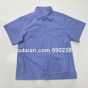 Áo bảo vệ nẹp bo gấu vải kate tay ngắn màu xanh