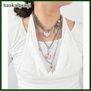 tuokaiguoji Thời Trang Pin Nút Key Trái Tim Mặt Dây Chuyền Vòng Cổ Cho Phụ Nữ Bohemian Phong Cách Đa-Hai Lớp Vòng Cổ Xương Đòn Chuỗi Trang Sức Phụ Kiện
