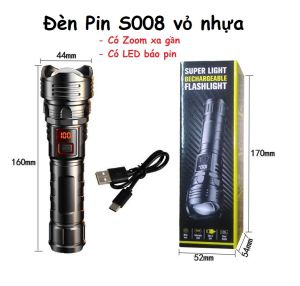 [Hàng Mới Về] Đèn pin S008 thu phóng quang học tầm xa 500m hạt đèn Laser siêu sáng màn hình LED hiển thị pin