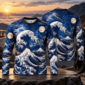 Womens Plus Size Japanese Wave Graphic Long Sleeve Motorcycle Riding Jersey Quick Dry Top LA011