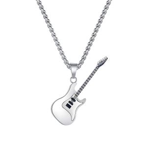 Sinboia Punk Rock Titanium Steel Guitar Pendant Necklace For Men Music Lovers Fashion Jewelry