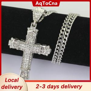 [COD] AqToCna Ship within 24 hours Unique Hip Hop Inlaid Rhinestone Exaggerated Retro Cross Pendant Men Necklace Jewelry Accessries