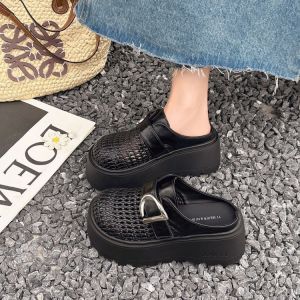 [Free Shipping] Thick-Soled Low-Heeled Closed-Toe Slip-On Sandals For Women 2026 Autumn New Style Versatile With A Hollow Design Easy To Slip On