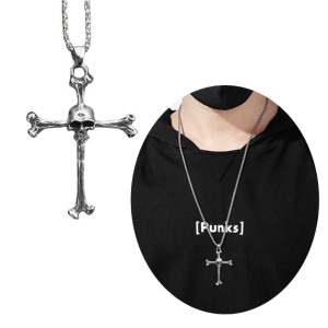 Domineering Skull Cross Pendant Necklace for Men Halloween Gifts Fashion Vintage Long Chain Necklaces Fashion
