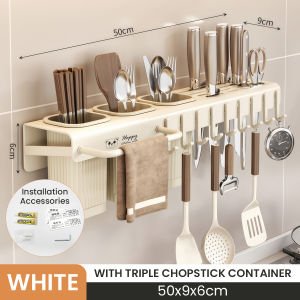 Nipiin Utensils Rack Organizer Carbon Steel Shelf Knife Slots Cutlery with Hooks No Drill Knife Rack Space Saver