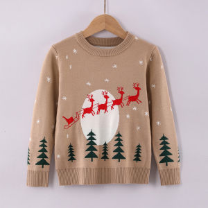 Boys Christmas Pullover Sweater Girls Knitted Bottoming Shirt 2025 Autumn and Winter New Thickened Sweater Childrens Clothing