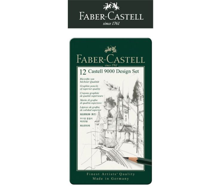 Faber Castell 9000 graphite pencil, Art Set, Box of 12 New Slim Flexi Case or Design/Art Set