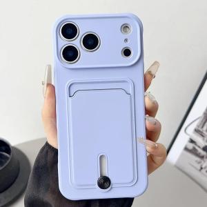 Fine Hole Sliding Card Holder Silicone Casing for IPhone 17 17E 16E 16 15 14 13 12 11 Pro Max Air Mini 5G Phone Case Shockproof Soft Cover