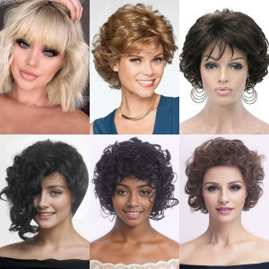 Cross-border European and American wigs womens fashion short curly hair fluffy brown matte high temperature silk wigs full head cover hair wig
