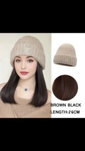 Off White  Hat Wig Beanies Hat With Hair Wigs For Women Synthetic Short Straight Hair Warm Ski Plush Knitted Autumn Winter Cap W2026