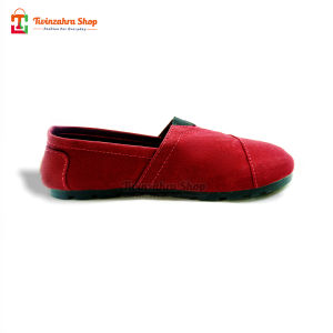 Sepatu Slip On Pria Wanita Selop Casual Kasual Shoes Santai Kain Tanpa Tali Anti Slip Merah Marun
